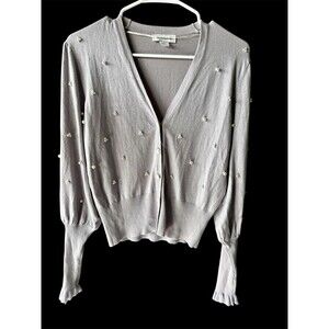 Pearl Beaded Romantic Girly Coquette Lavender Dusty Lilac Mutton Slv Cardigan XS